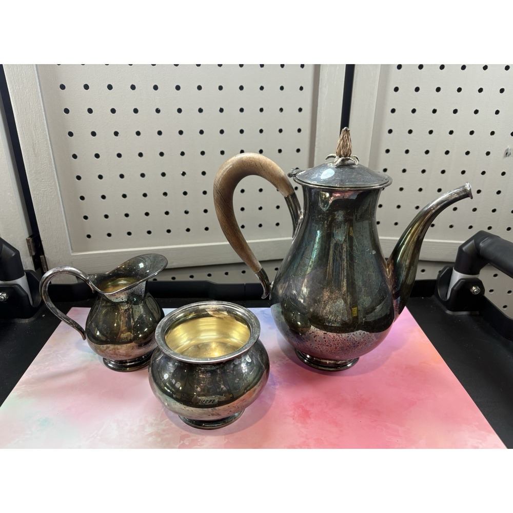 Vintage Towle Tea Coffee Pot Silver Plated  With Hinged Lid-3 Piece Set